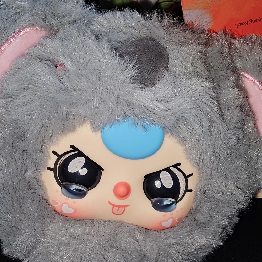 Cute Gray Plush Toy with Blue Accent